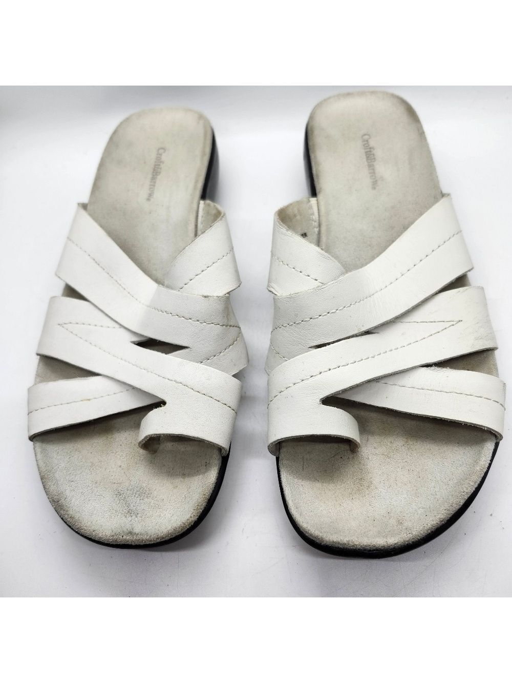 Croft & Barrow White Leather Sandals Criss-Cross Slides Casual Sz 7.5